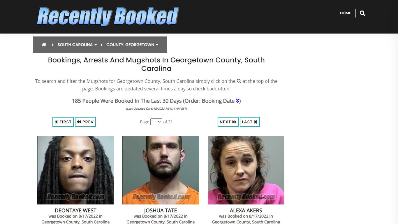 Bookings, Arrests and Mugshots in Georgetown County, South Carolina