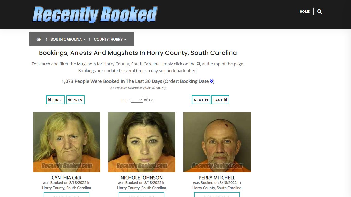 Bookings, Arrests and Mugshots in Horry County, South Carolina